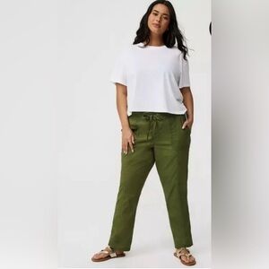 Torrid Woman's Straight Stretch Poplin Tie-Front Pull On Crop Pants Olive Green